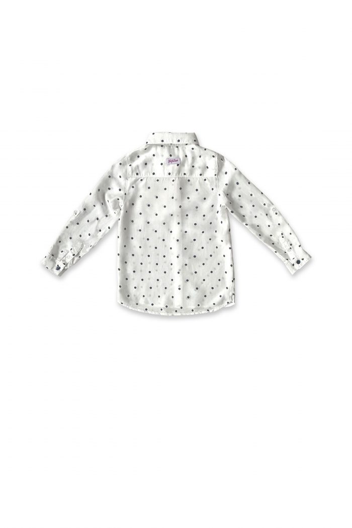 Chemise-blanche-enfant-fille-pois-bleu-marine-verso